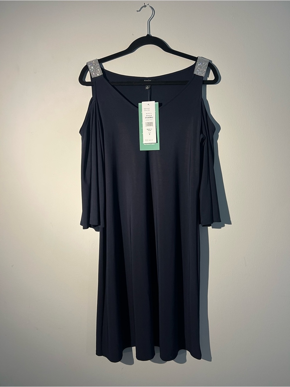 MSK Black Cold-Shoulder Dress with Rhinestone Straps